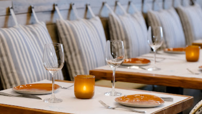 A Mediterranean-themed table setting in Scala Osteria & Bar in Napa, CA