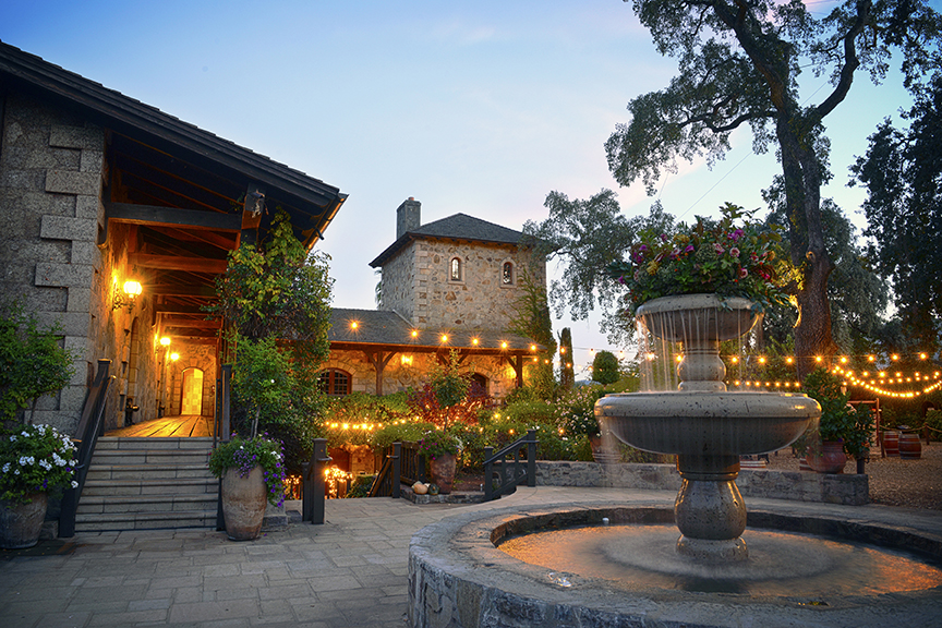 the fountain at V. Sattui winery in St. Helena, CA