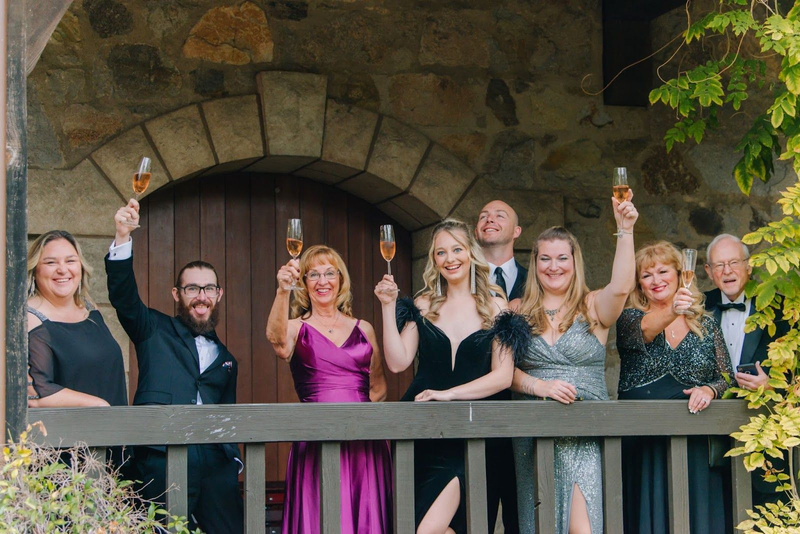 a party toasting with sparkling wine, as shown in the V. Sattui wine blog on Napa Valley sparkling wine