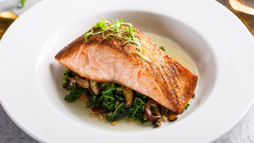 Pan-Seared King Salmon With Sautéed Mushrooms And Toasted Hazelnuts | V. Sattui Winery